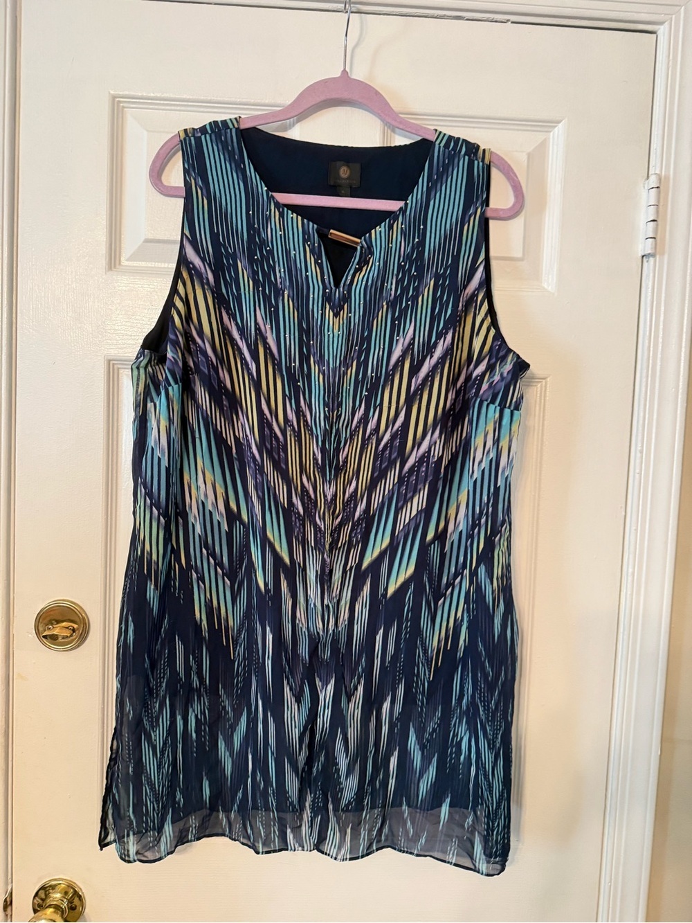 JM Collection Navy Multicolor Sleeveless Tunic